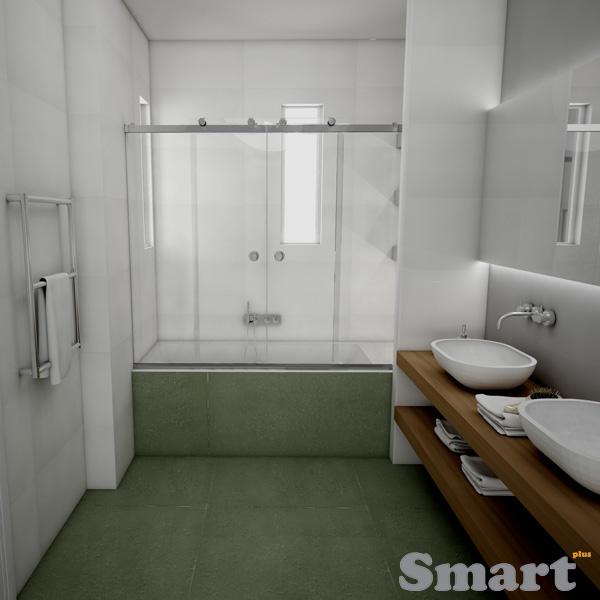 Sliding shower double with two fixed